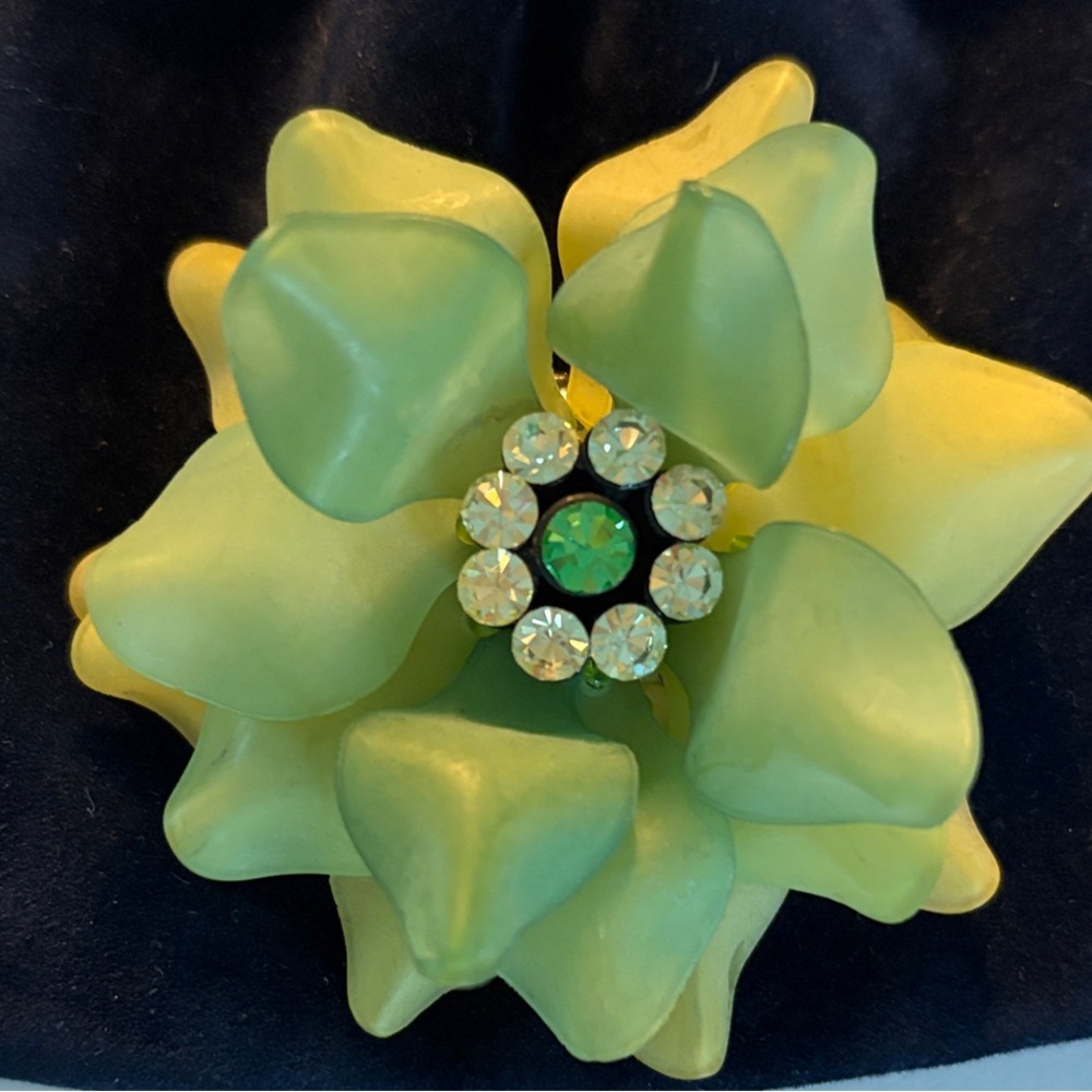 Vintage Layered Green and Yellow Floral Brooch